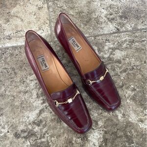 Celine Burgundy Heels with Gold Accent